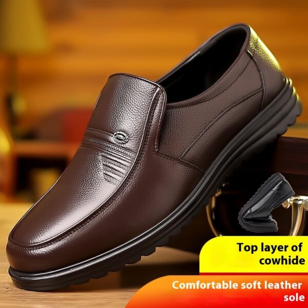 First Layer Cowhide Men's Business Casual Non-slip Soft Leather Soft Sole Shoes - Image 2