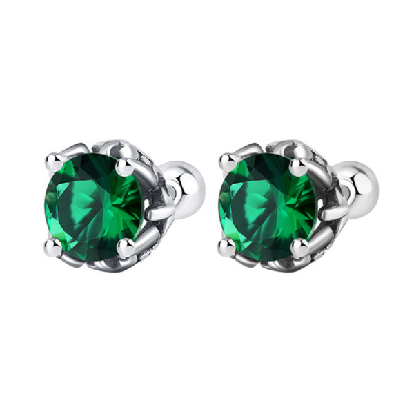 High-grade S925 Sterling Silver Screw Stud Earrings Emerald Zircon - Image 2