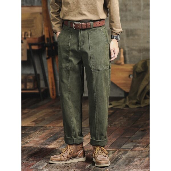 Retro Army Green Casual Pants Men's Loose Straight Cargo Pants - Image 3