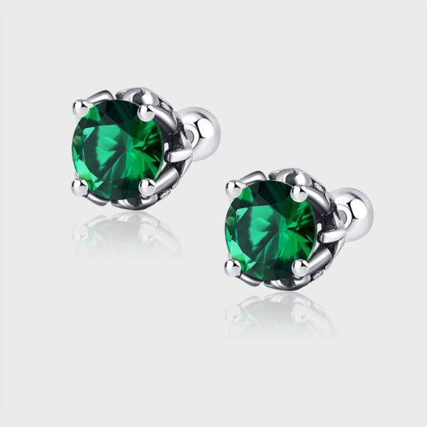 High-grade S925 Sterling Silver Screw Stud Earrings Emerald Zircon - Image 7