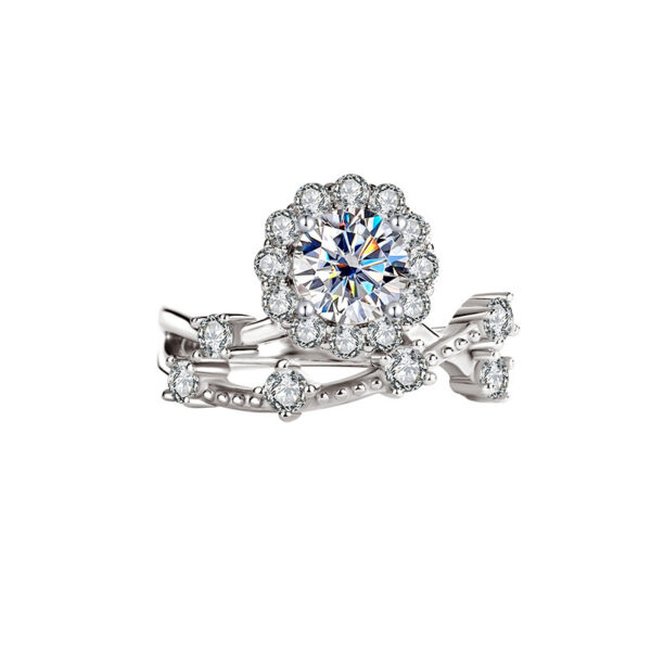 Moissanite Ring Women's Sterling Silver Platinum Niche - Image 8