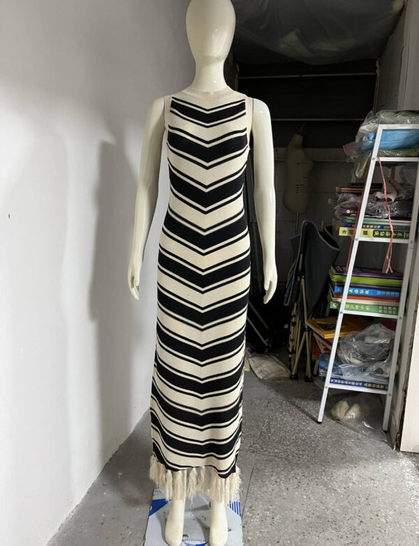 Sexy Tight Striped Tassel Knitted Dress - Image 5