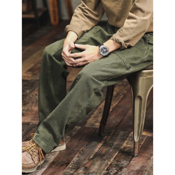 Retro Army Green Casual Pants Men's Loose Straight Cargo Pants - Image 6
