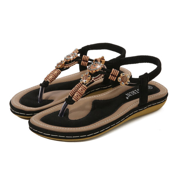 Women's Sandals Wooden Bead Woven Large Size Flat Bottom Casual - Image 7