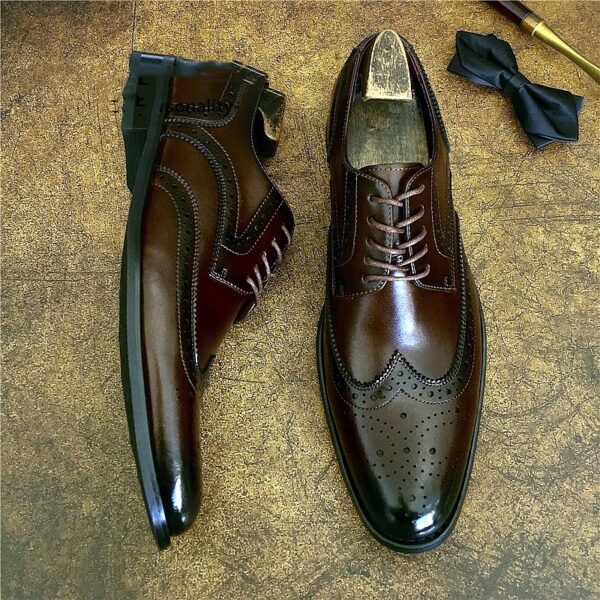 Genuine Leather Brogue Business Formal Wear Leather Shoes - Image 3