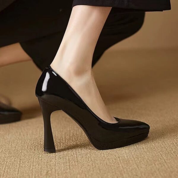 Low-cut Waterproof Platform Gentle Bright Leather Pumps Professional Women's Shoe - Image 6