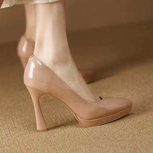 Low-cut Waterproof Platform Gentle Bright Leather Pumps Professional Women's Shoe - Image 7