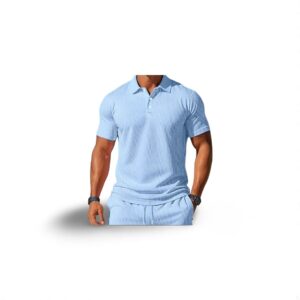 Men's Casual Beach Mesh Lapel Set Summer Comfortable Breathable Loose Solid-Color Sports Short-Sleeved Shirt And Shorts Set