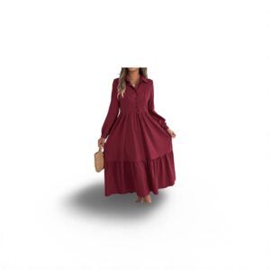 Women's Lapel Casual Loose Long Sleeve Ruffled Shirt Dresses Long Sleeved Turn-down Collar Single-Breasted Dress Spring Autumn Fashion Women's Clothing For Vacation